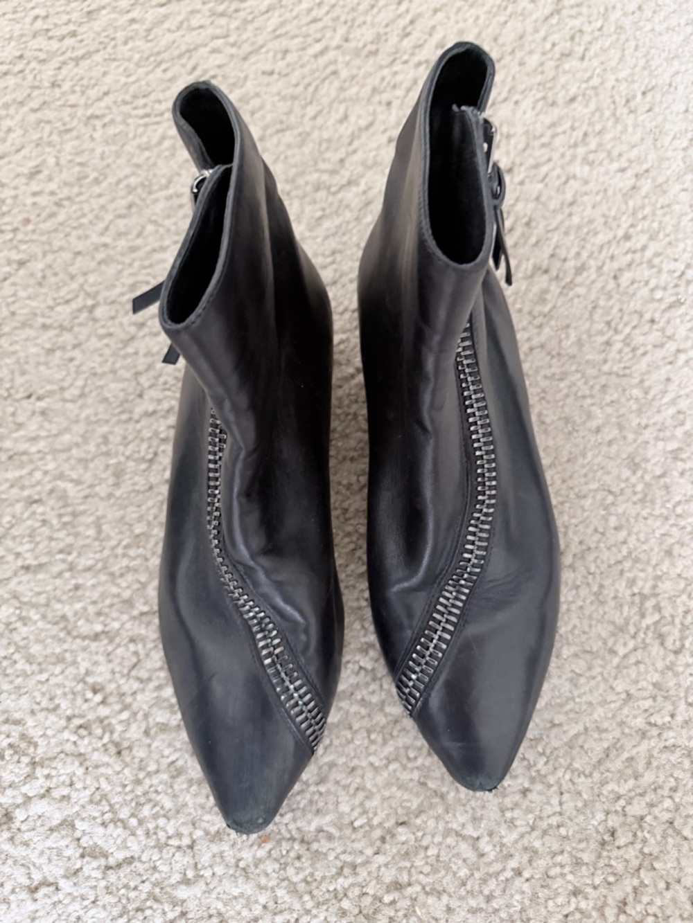 Giuseppe Black Pointed Toe Ankle Boots with Decorative Zipper